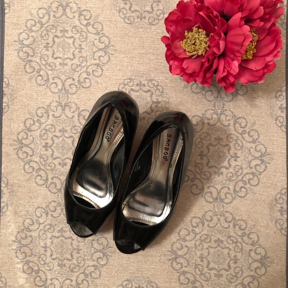 Bamboo Black Patent Wedges - Picture 3 of 8